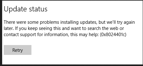 slet Windows 10 Update Error 0x8024401c