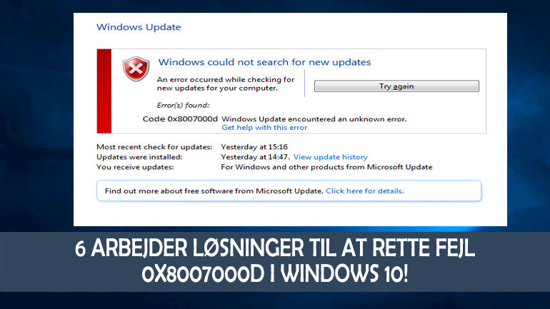 Windows 10 Fejlkode 0x8007000d