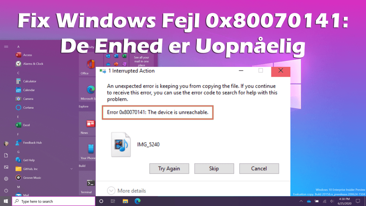 Windows-fejl 0x80070141 De enhed er uopnåelig