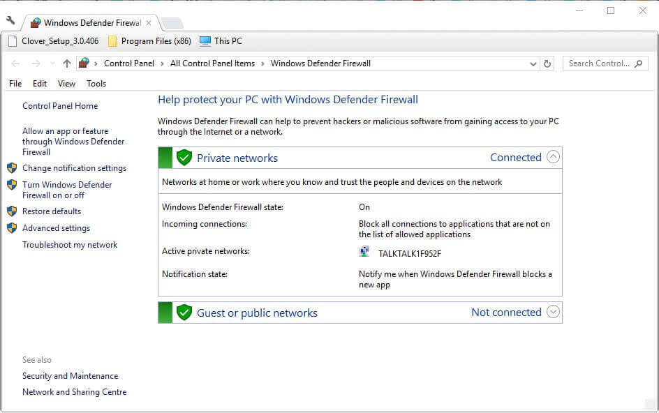 Deaktiver Windows Defender Firewall