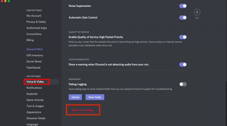 Nulstil Discord Voice -indstillingerne